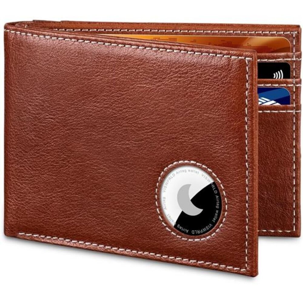 Bifold Full-Grain Leather Wallet for Air Tag Slim Wallet for Men with RFID